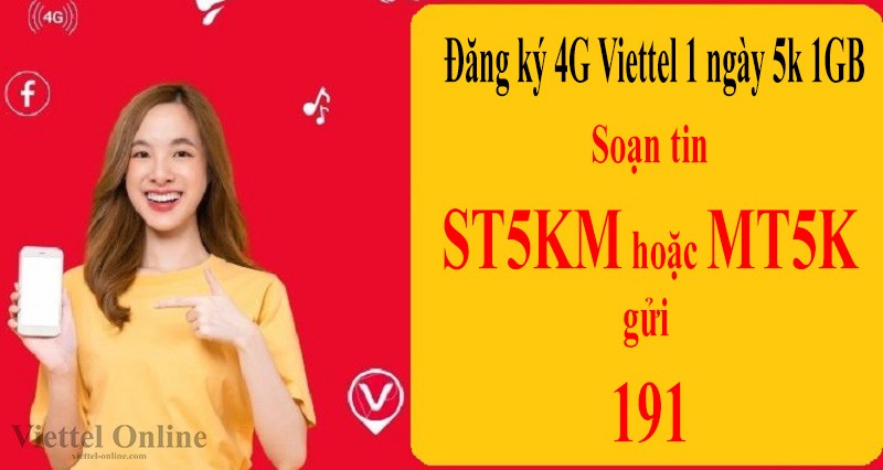 Đăng ký 4G Viettel 1 ngày 5k 1GB